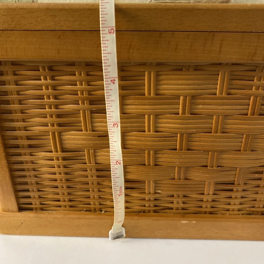 Vtg Jumbo Nantucket Style Wooden Wicker Sewing Basket, Fruit Motif